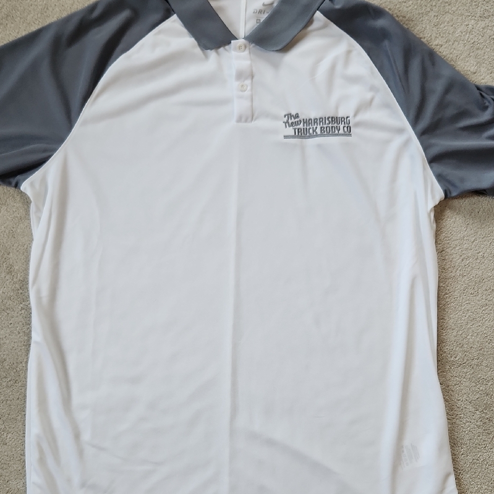 Nike White Gray Golf Shirt Dry Fit Company Polo Golf Shirt - XL